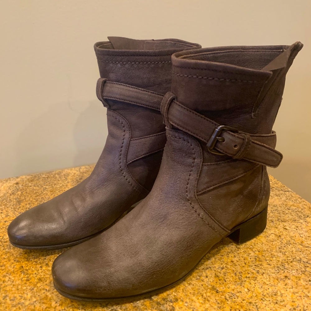 Prada brown leather moto boots